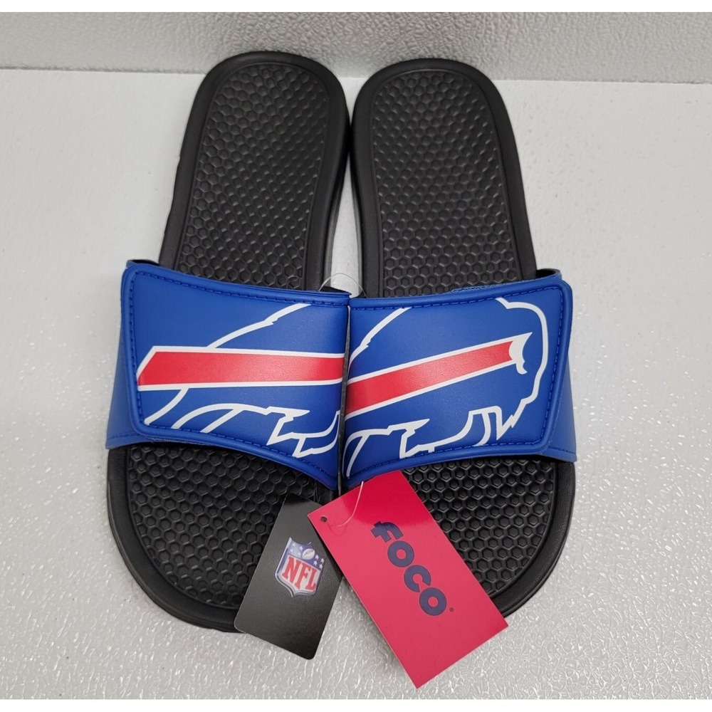 Buffalo Bills NWT Foco NFL Size L‎ Hook & Loop Adjustable Strap Slides Sandal